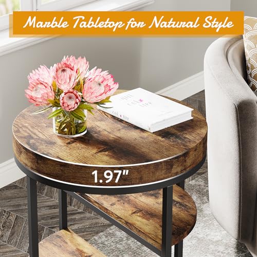 Tribesigns Round End Table, Small End Table with 3 Storage Shelves, Wood Side Table for Small Spaces, Industrial Sofa Side Table for Living Room, Rustic Brown Nightstand and Bedside Table for - WoodArtSupply