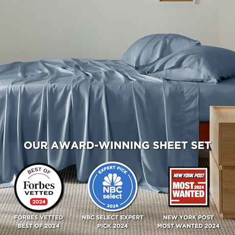 Bedsure King Size Sheets Set, Cooling Sheets for Hot Sleepers, Rayon Derived from Bamboo, Breathable & Soft, Deep Pocket Up to 16 Inches, Hotel Luxury Silky Bedding, Dusty Blue Bedsure