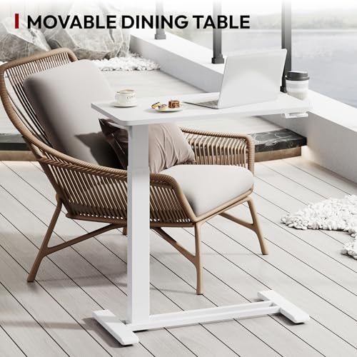 SANODESK Mobile Standing Desk with Hidden Wheels,Pneumatic Laptop Desk Rolling Computer Cart Movable Height Adjustable Small Sit Stand Desk for Home Office(27.6" W x 15.7" D, White) SANODESK