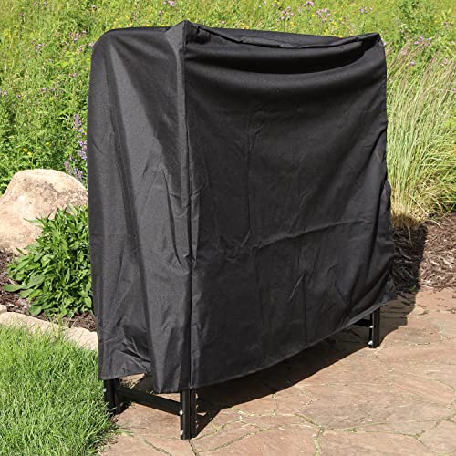 Sunnydaze Outdoor Firewood Log Rack and Cover Combo Set - Black Powder-Coated Steel and PVC - Black Fabric - 4-Foot Sunnydaze