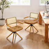 Art Leon Rattan Desk Chair - Faux Leather Upholstered Mid Century Office Chair, Vintage Swivel Accent Chair with Wood Legs, Brown Art Leon