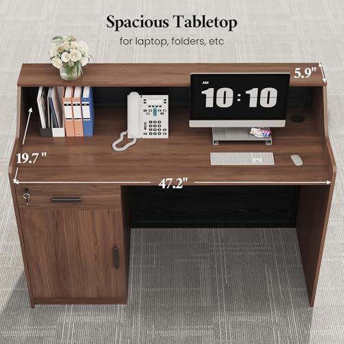 ANGRYWIN Reception Desk with Counter, Front Desk with Drawer and Storage Cabinet, Modern 47 inch Retail Counter with Cable Grommet for Checkout, Beauty Salon, Barber, Home Office (1-Drawer) ANGRYWIN