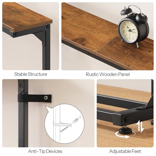 HOOBRO Narrow Console Table with Charging Station, Adjustable Height Sofa Table (25''-32.9''), Slim Behind Couch Table for Small Spaces, Entryway, Living Room, 39.4" Rustic Brown BF95UXG01 HOOBRO
