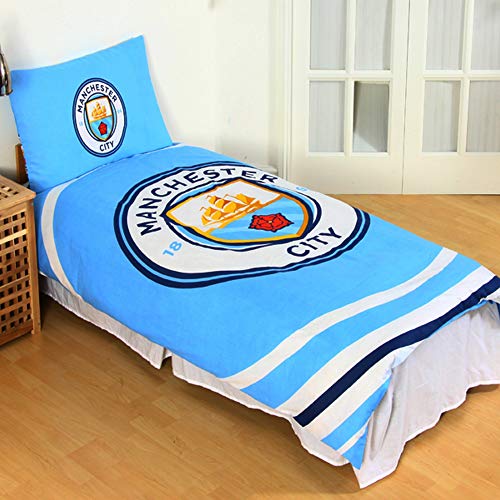 Manchester City FC Official Reversible Pulse Single Duvet Set (Single) (Sky Blue/White) Manchester City FC