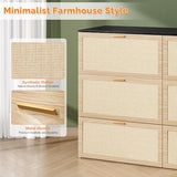 VINGLI Queen Size Rattan Murphy Bed with Storage Drawer, Space-Saving Cabinet Bed for Kids,Adults & Guests,Warm Off-White VINGLI