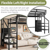 Duxelifin Twin Size Loft Bed with Staircase, Metal Loft Beds with Storage Shelves & Wardrobe, High Lofted Bed Frame, Loft Twin Bed for Boys Girls and Teens, No Box Spring Needed (Black) Duxelifin