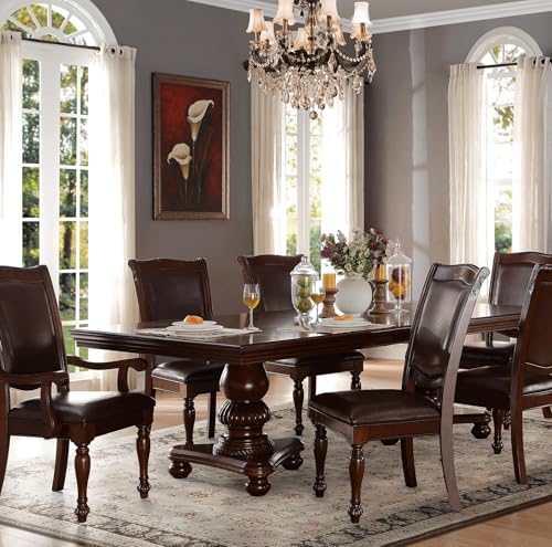 URPRIME Traditional Dining Room Armchairs, Brown Cherry Finish, Upholstered Seat, Wood, of 2 Wood Faux Leather Room, 40.5" Height URPRIME