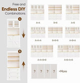 71" Farmhouse Kitchen Pantry Cabinet Set of 3, White Freestanding Coffee Bar Hutch with Glass Doors, Drawers & Adjustable Shelves, Large Storage Cabinet with Microwave Stand for Living Room & Kitchen Vyre