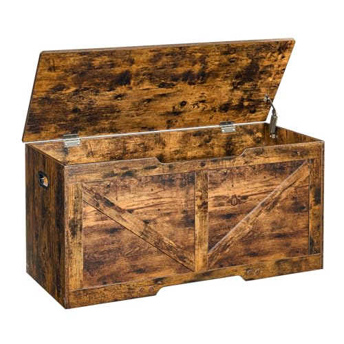 39.4"Storage Chest, Storage trunk with safety Hinges, Wooden Storage Bench, Shoe Bench,Easy Assembly,39.4"L x 15.7"W x 18.9"H,storage bench for bedroom end of bed,for Entryway (Rustic Brown)