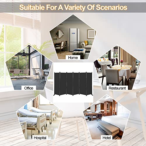 MAYOLIAH 6 Panel Folding Privacy Screen 9ft Wide, 6ft Tall Partition Room Divider Portable Office Walls Dividers, Black MAYOLIAH