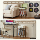 LELELINKY 2-Tier Record Player Stand with Vinyl Record Storage up to 100 Albums, Bedroom Record Holder and Multi-Functional End Table for Living Room, Brown LELELINKY