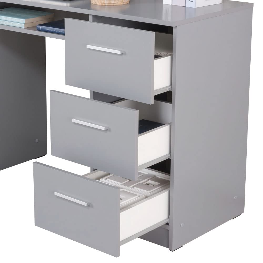 Madesa Computer Desk with 3 Drawers, 1 Door and 1 Storage Shelf, Wood Writing Home Office Workstation, Office Desk with Drawers - 30” H x 18” D x 53” W - Grey Madesa