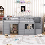 Bellemave Twin Low loft Bed for Kids,Wood Loft Beds,Modern Farmhouse Twin loft Bed with Storage, No Box Spring Needed, for Kids,Gray Bellemave