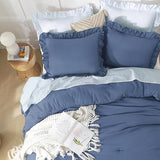 Andency Ocean Blue King Size Comforter Set, 3 Pieces Solid Farmhouse Shabby Chic Bedding Comforters & Sets, All Season Western Rustic Soft Down Alternative Bed Set for Adult Men Women Andency