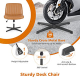 Sweetcrispy Criss Cross Chair Legged, Armless Office Swivel Desk Chair No Wheels, Vanity Height Adjustable Wide Seat Faux Leather Computer Task Seating for Home Bedroom Sweetcrispy