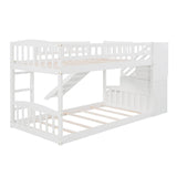 Bunk Beds with Slide Twin Over Twin Low Bunk Bed Frame with Storage Drawers Stairway Wood Bunk Bed for Kids Boys Girls, White Bellemave