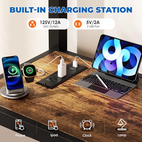 INTERGREAT Loft Bed Twin Size with Desk, Metal Loft Bed Frame with LED Lights and Charging Station, Safety Guardrail and Ladder, No Box Spring Needed, Space-Saving, Noise Free, Black INTERGREAT