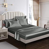 AiMay 6 Piece Satin Bedding Sheet Set King Grey Deep Pocket 1800 Series Luxury Rich Silk Silky Super Soft Solid Color 4 Pillowcases Reversible Sexy Honeymoon Wrinkle Free (King,Grey) AiMay