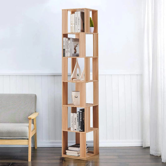 6-Tier 360° Revolving Wood Bookshelf - Stylish Corner Organizer for Small Spaces - WoodArtSupply