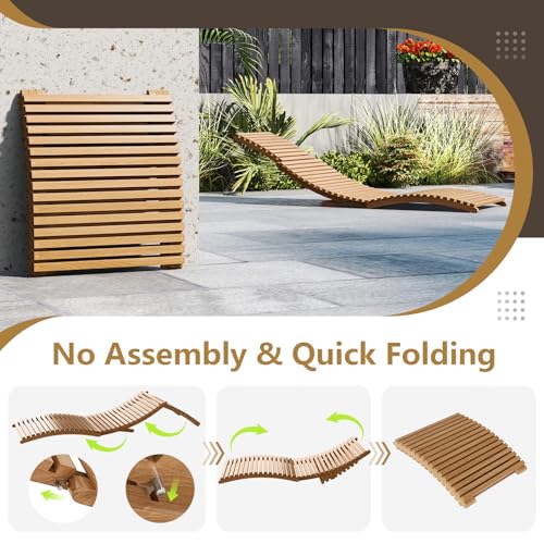 Tangkula Patio Folding Wooden Lounge Chair, Teak Wood Pool Chair with Slatted Seat, Outdoor Portable Low-Profile Sun Lounger for Poolside, Backyard, Porch, Beach (1)