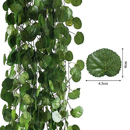 HO2NLE 12 Pack 84 Feet Artificial Fake Hanging Vines Plant Faux Silk Green Leaf Garlands Home Office Garden Outdoor Wall Greenery Cover Jungle Party Decoration HO2NLE