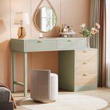 Tribesigns Makeup Vanity Desk with 5 Drawers, Modern Small Dressing Desk with Storage, Wood Make Up Table for Bedroom, Narrow Space (Without Mirror), Mint Green Tribesigns