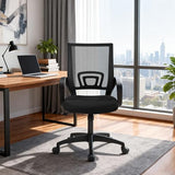 BestOffice | Ergonomic Office Chair | Mid-Back Swivel Desk Chair | Breathable Backrest & Lumbar Support | Adjustable Height | Sponge Seat | Rolling Wheels | Dark Black | for Adults & Women BestOffice