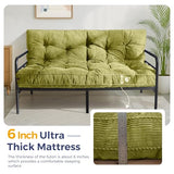 MAXYOYO 6" Futon Mattress Full Size, Tufted Futons Sofa Couch Bed with Twisted Rope Design Edging, Thick Corded Fabric Floor Mattress for Adults, Shredded Foam Filling (Frame Not Included), Green MAXYOYO
