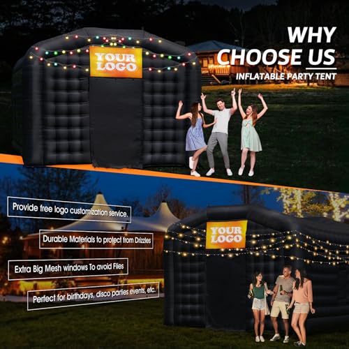 Step4Fun Large Black Inflatable Night Club 18x16x12 Ft Party Tent with Logo Area Disco Cube for Wedding Birthday Raves Dance Floor Yard Party Step4Fun