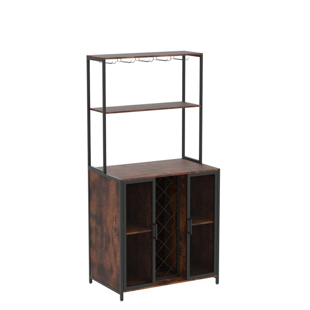 Loomie 5-Tier Rustic Wine Bar Cabinet with LED Lights & Adjustable Shelves Loomie
