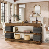 Tribesigns 63" Farmhouse Console Table, 3-Tier Entryway Table with Storage, Long Wooden Behind Couch Stand with 4 Compartments for Living Room, Hallway, Foyer, Vintage Brown & Gray Tribesigns