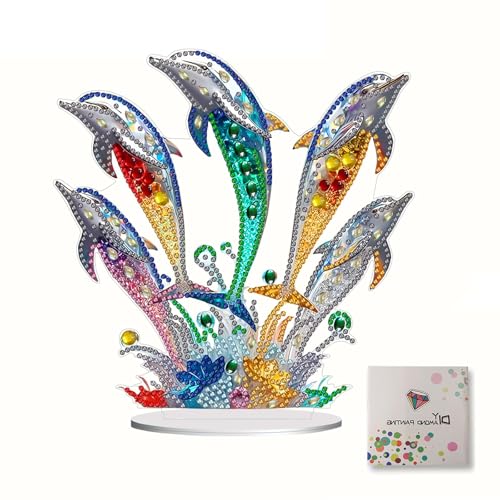 LIULIMI DIY 5d Diamond Painting Kits,Special Shaped Crystal Diamond Art Kit,Stand Up Acrylic Tabletop Ornament Making kit,Two-Sided Diamond dotz Painting,Great Holiday Gift（Dolphins） LIULIMI