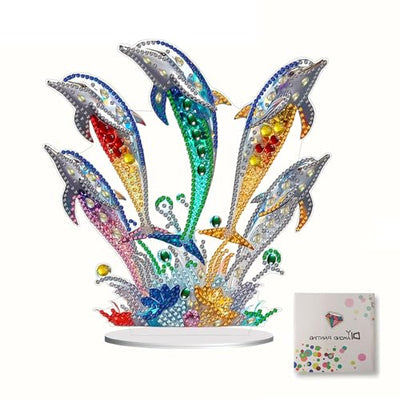 LIULIMI DIY 5d Diamond Painting Kits,Special Shaped Crystal Diamond Art Kit,Stand Up Acrylic Tabletop Ornament Making kit,Two-Sided Diamond dotz Painting,Great Holiday Gift（Dolphins）