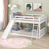 Harper & Bright Designs Floor Low Bunk Bed Full Over Full with Slide and Ladder, Solid Wood Bunk Beds Frame for Saving Space, White Harper & Bright Designs