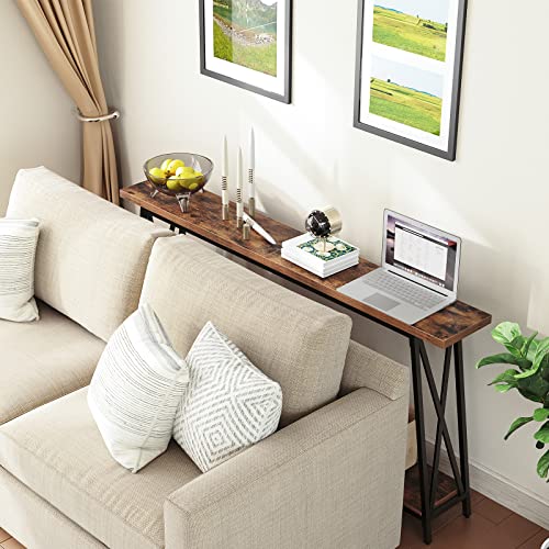 MAHANCRIS Console Table, 63" Industrial Entryway Table, Extra Long Sofa Table Behind Couch, X-Shaped Support, for Entryway, Hallway, Living Room, Rustic Brown CTHR4801Z MAHANCRIS