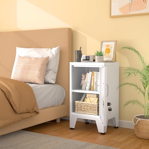 24.5"H Metal Locker Storage Cabinet with Lock - Small Lockable Employees Locking Cabinet Steel Locker Adjustable Shelf & Feet, Single Door Lockable Cabinet for Home, School, Office, Gym (White) pozdeg