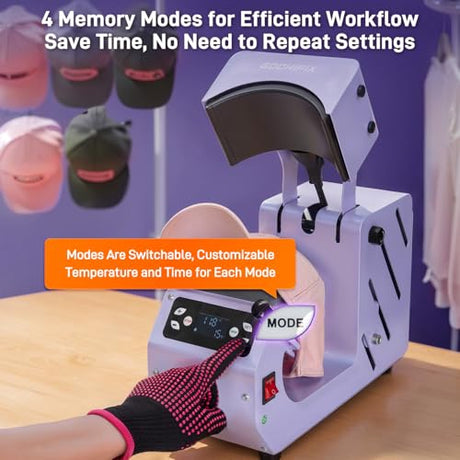 GOCHIFIX Auto Hat Heat Press Machine, Automatic Open/Release, 4 Memory Modes, Precise Temp/Timer Control, 6.54"x3.84"Curved Heat Plate, Hat Stretcher, for Caps, Sublimation, Vinyl, Heat Transfer GOCHIFIX
