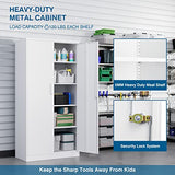 PEUKC Metal Garage Storage Cabinet, 71-inch Tall Storage Cabinet with Adjustable Shelves & Locking Doors, Tool Cabinets for Garage,Office,Home,School,Gym Storage (White) PEUKC