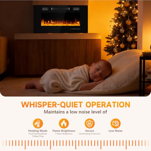 Ariiles 36 Inch Electric Fireplace Insert, Electric Fireplace Wall Mounted with Remote & Timer, Low Noise Heater Fireplaces for Living Room, Modern Recessed Fireplaces Decor Ariiles