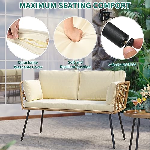 YITAHOME Wicker Outdoor Loveseat, All-Weather Patio Sofa for Balcony, Backyard, Pool, Porch, Deck, Outdoor Sectional Furniture Set with Table & Cushions - Beige - WoodArtSupply