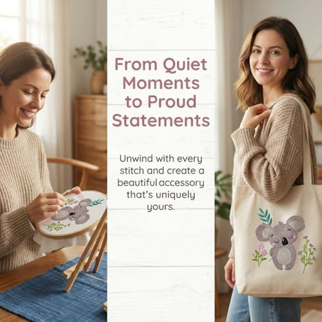 QIZUOLIFE 2Pcs Animal Embroidery Starter Kit for Adults, Koala & Puppies Pre‑Printed Embroidery Hoops Set, DIY Needlework Supplies with Step‑by‑Step Video Tutorials, Craft Gift for Beginners QIZUOLIFE