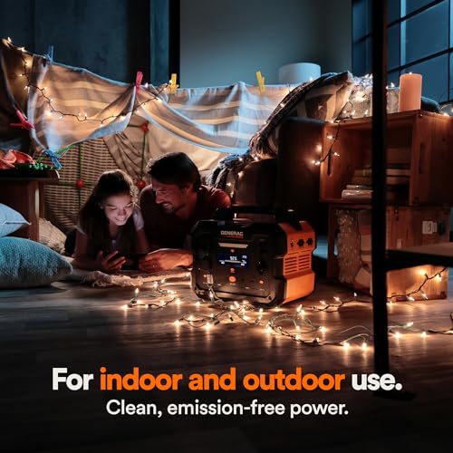 Generac 8025 GB1000 1086Wh Portable Power Station with Lithium-Ion Battery - Clean, Emission-Free Power - Wirless Charging Pad and Compact Design - Camping, RV, Indoor/Outdoor Use - Orange/Black Generac