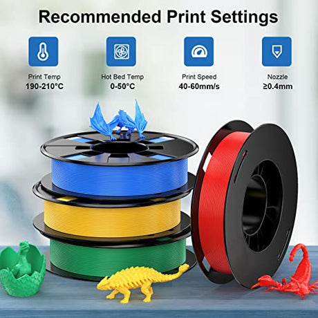 ENTINA 4 Colors PLA 3D Printer Filament Bundle, PLA Filament 1.75 mm for 3D Printers, Dimensional Accuracy +/- 0.02 mm, 200g x 4 Spools Set Entina