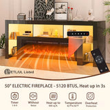 94.5" Fireplace TV Stand for TVs Up to 100", Gaming LED Entertainment Center with 50" Electric Fireplace, Modern High Gloss Media Console for Living Room, Glass Shelves & Open Storage, Black CayugaCrekrd