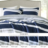 Finlonte Queen Comforter Set, Navy Blue Striped Luxurious Bedding Set, 100% Cotton Fluffy Cozy Comforter, Modern Minimalist Lightweight Quilted Comforter All Season, Navy Blue/Grey/White, 90"x90" Finlonte