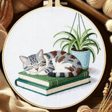 FREEBLOSS 6 Set Embroidery Kit Cat and Flower Stamped Embroidery Starter Kit with Step by Step Instructions, Colored Threads, 2 Hoops, Needlepoint Kits for Hand Craft Lovers Gift, 30cm/11.8inch