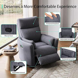LINSY 360 Swivel Recliner Chair, Nursery Glider Rocking Chair with 2 Pillows, Corduroy Nursing Chair Comfy High Back Adult Rocker Recliner for Small Spaces, Nursery Bedroom Living Room (Gray)