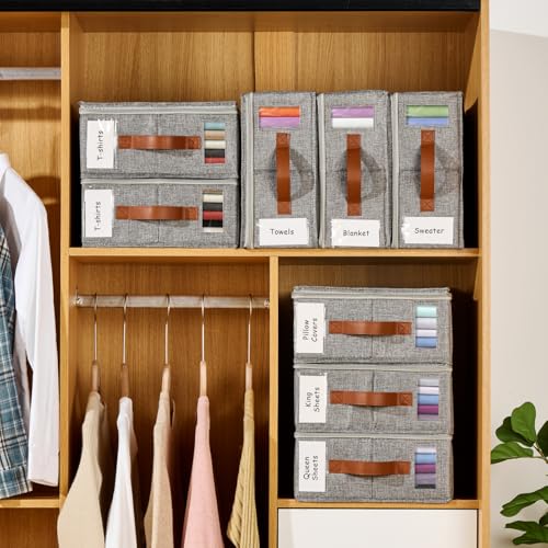 KitHero 6pack Bed Sheet Organizer, Foldable Linen Closet Organizers and Storage with Sealed Design, Queen & King Size Sheet Storage with Window, Closet Organizer for Bedsheets/Blankets/Clothes, Linen KitHero