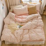 BlueBlue Rabbit Duvet Cover Set Twin 100% Cotton Bedding for Kids Boys Girls Teens Single Bed Cartoon Bunny Garden Floral on Pink 1 Reversible Check Comforter Cover with Zipper Ties 2 Pillowcases BlueBlue