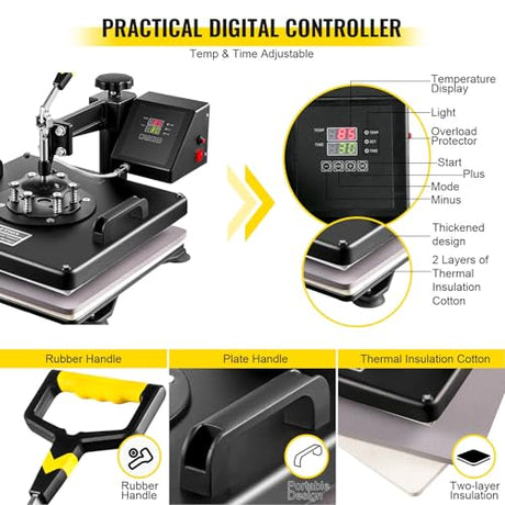 8 in 1 Heat Press 15"x15" Sublimation Machine + 53" Vinyl Cutter/Plotter Cutting CooFel